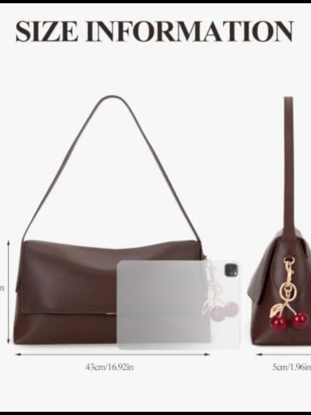 Faux Leather Hobo Shoulder Bag Large Detachable Cherry Charm Handbag